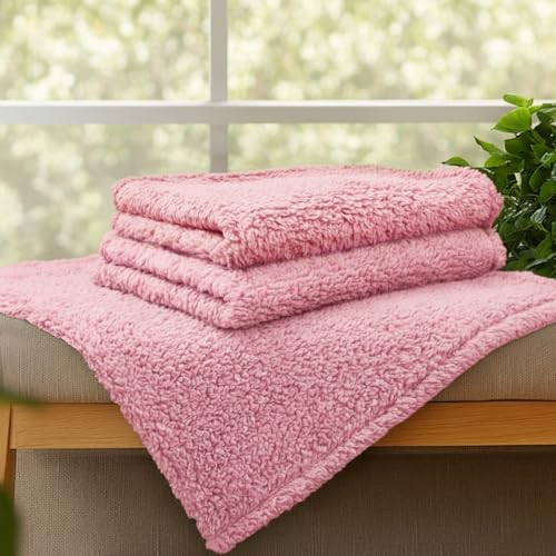 1 Pack 3 Calming Dog Blanket Fluffy Premium Fleece Pet Blankets Soft Sherpa Throw for Dogs Puppy Cat Pink Large (Large (Pack of 3) / Pink)