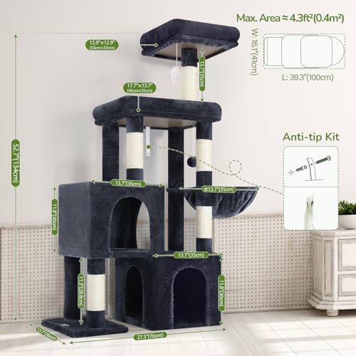 52in Cat Tree Tower for Indoor Cats (Dark Grey / L)