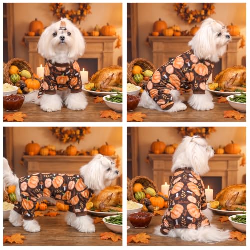 Dog Pajamas Thanksgiving Puppy Onesies Small Dogs Soft Pjs Coat Cat Apparel Comfy Pet Clothes Outfit Doggie Bodysuit P354XL (X-Large / Autumn Pumpkins)