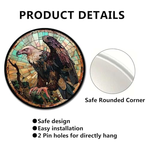 Metal Sign Tin Sign Circular Stained Glass Vulture Boho Office Decor for Pet 12×12 Inches (12×12 Inches / Vulture-2)