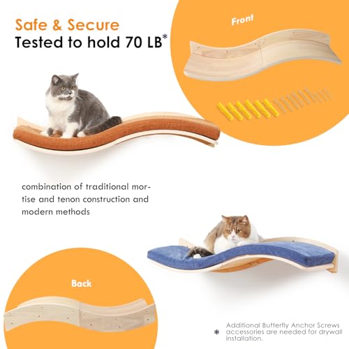 Cat Wall Shelves for Large Cats (Wood Shelf+Brown Cushion)