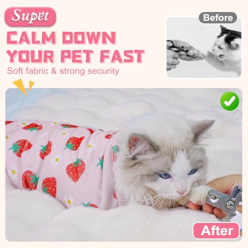 Cat Grooming Wrap for Nail Trimming (XL-31.5in ( Weight:＜ 25lbs ) / Srawberry)