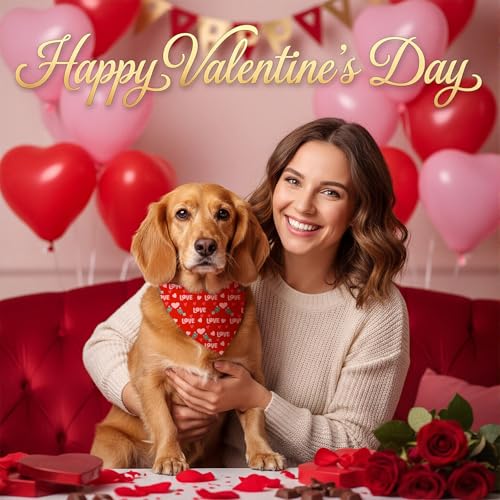 50 Pcs Valentines Day Dog Bandanas Bulk Red and Pink Bandanas for Dogs Triangle Kerchief Bibs Scarf for Pet Romantic Costume Photo Props Accessories Pet Shops Groomers (Valentines / 25.6 x 17.7 x 17.7")