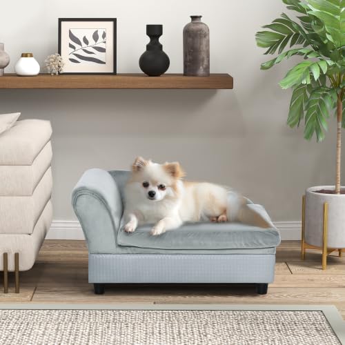 Luxury Fancy Dog Couch with Hidden Storage for Puppies (Light Gray)