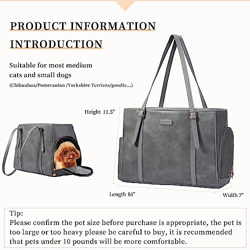 Fashion Dog Purse Pet Carrier Leather Bag for Small Dogs Cats Puppy (Grey)