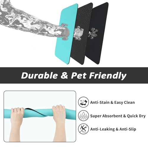 Dog Food Mat Absorbent Cat Mat for Food and Water (Teal / 19"L x 12"W)