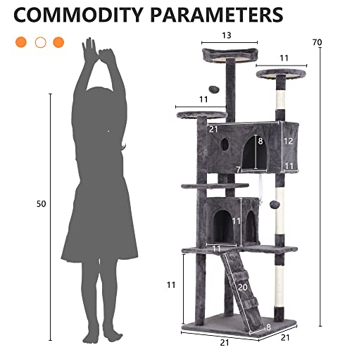 70" Cat Tree Tower (70in / Light Gray)
