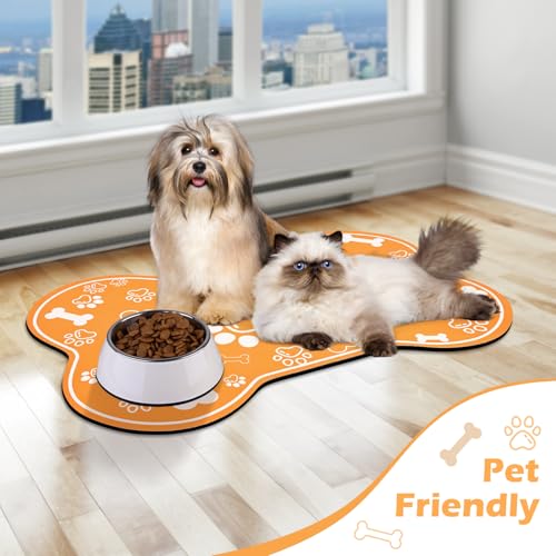 Dog Cat Mat for Food and Water (29"L x 17"W / Bone Shaped Orange)