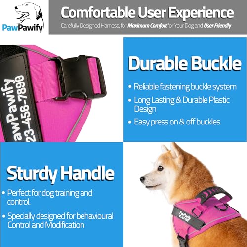 Custom No Pull Dog Harness with Name and Phone Number (S (10-19LBS) / New Pink)