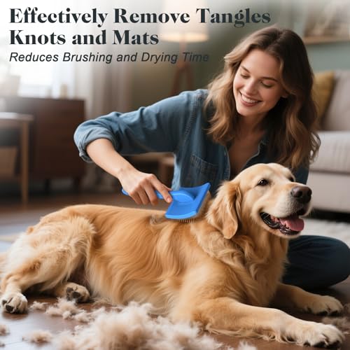 2PCS Slicker Brush for Dogs & Pet Comb (Blue / Large)