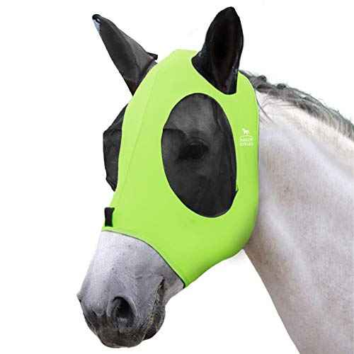 Super Comfort Stretchy Fly Mask Large Eye Space with UV Protection Soft on Skin with Breathability Fluro Lime M Cob (Cob (Medium) / Fluro-Lime)