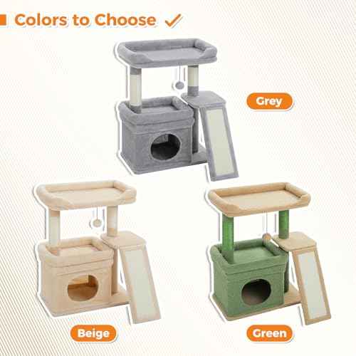 Small Cat Tree Tower for Indoor Cats with Large Perch (Beige / L Plus(19.3"L x 12.2"W))