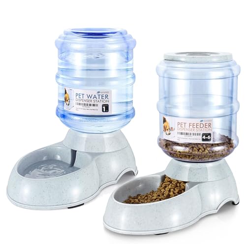 Automatic Pet Feeder & Waterer Set of 2 Pack (4-6 lb Feeder (1 Gallon) / Waterer + Feeder)