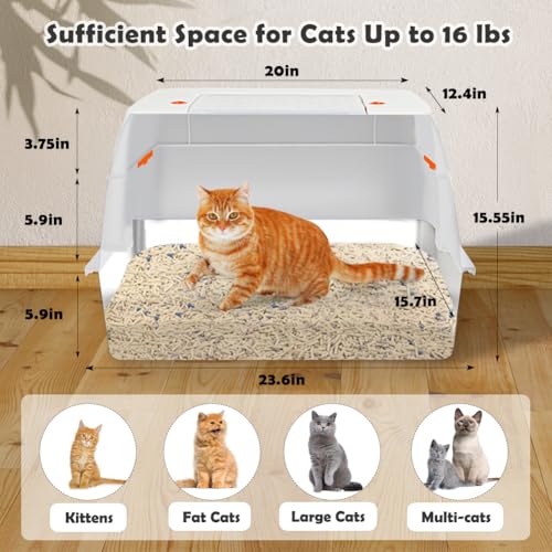 Stainless Steel Litter Box with Lid (Beige(With Mat&Step))
