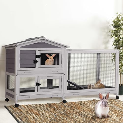 2 Story Rabbit Hutch Indoor Large Bunny Cage with Chew