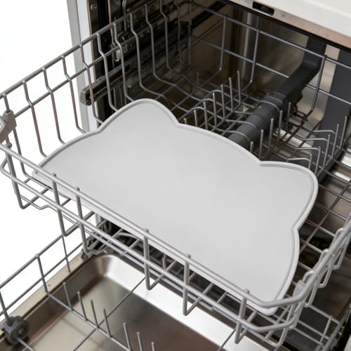 Cat Food Mat Silicone Non Slip Dog Bowl Mat Waterproof Cat Feeding Mat Stop Food Spills and Water Messes Out to Floor Pet Food Mat (Light Gray / 24"L x 14"W)
