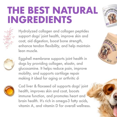 Collagen Dog Chews for Joint & Skin Health 30 Soft Chews All Breeds Mobility (Collagen / 30)