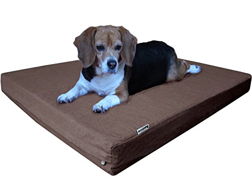 Orthopedic Small Medium Gel Memory Foam Pet Bed with Washable Denim Cover (35.0"L x 20.0"W x 4.0"Th / Chocolate Brown)