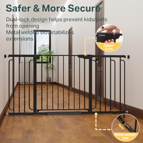 36.6 64 in Extra Wide Baby Gate for Stairs (Black / 36.6-64"W x 30.5"H)