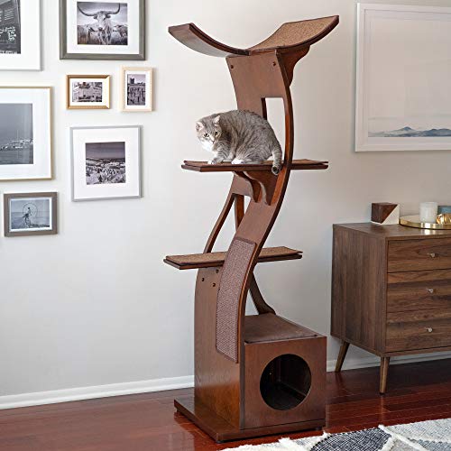 69 Inch Tall Mahogany Brown Lotus Cat Tower (Mahogany Brown)