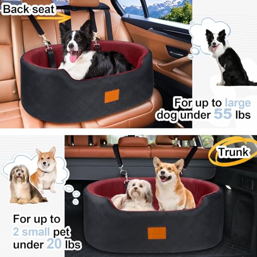 Dog Car Seat for Medium Dogs Up to 50 lbs (Black/Red)