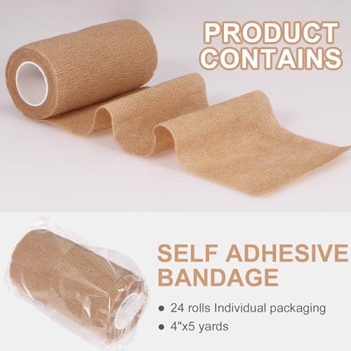 24 Pack Self Adhesive Bandage Wrap (Brown / 4 Inch)
