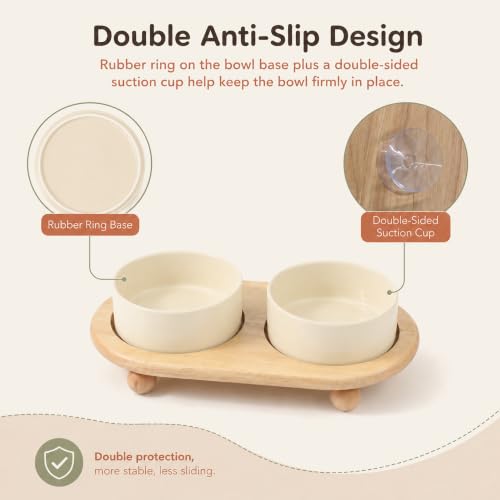 Raised Cat Bowl 5.1” Elevated Ceramic Cat Food and Water Bowl Set (Light Yellow)
