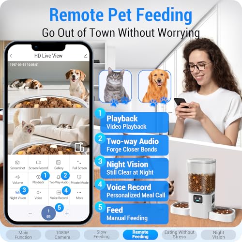Automatic Cat Feeder with Two 1080P Camera for 2 Cats (White-4)