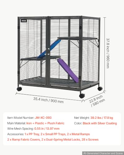 Metal Small Animal Cage 37.8" H 3 (35.4"L x 22.8"W x 37.8"H)