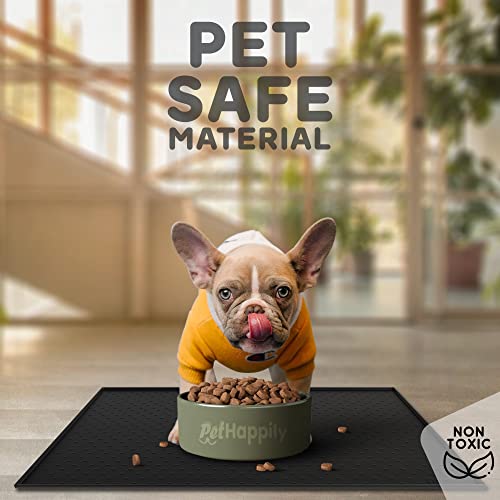 Dog Food Mat Raised Edges Dogs Mat for Food and Water Prevent Spill (18.5" x 11.5" / Black)