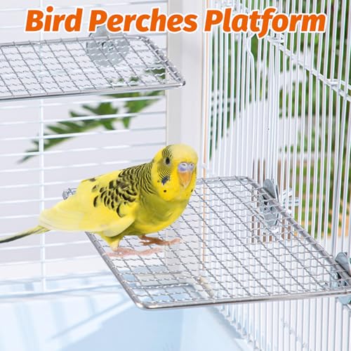 2 Pack Bird Perch Platform Stainless Steel Birds Perches Parrot Shelf Training Stand Small Animals Cage Accessories for Parakeets