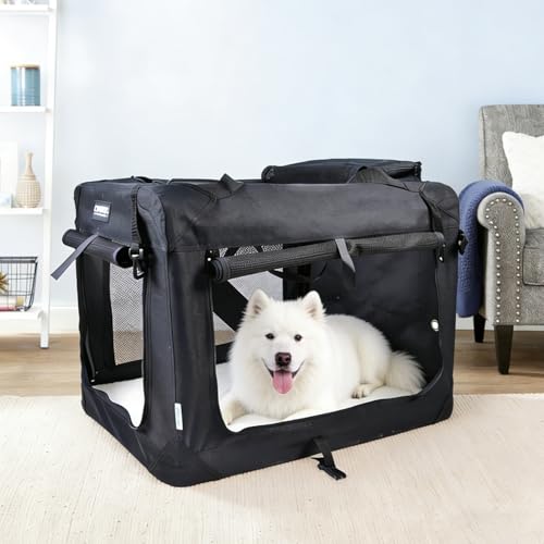 3 Door Portable Collapsible Soft Dog Crate Carrier with Bed (Graphite Black)