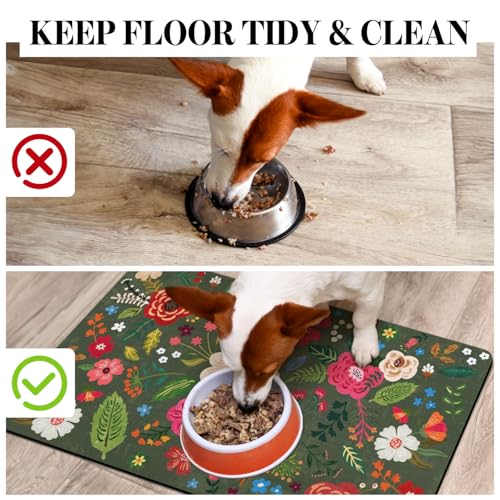 Dog Food Mats for Floors (Dark Green / 20"L x 12"W)