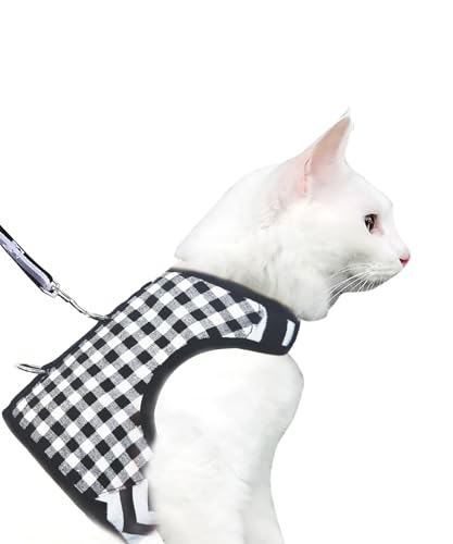 Cat Harness and Leash Set Escape Proof (Black Plaid / Xxl 19-26 lbs)