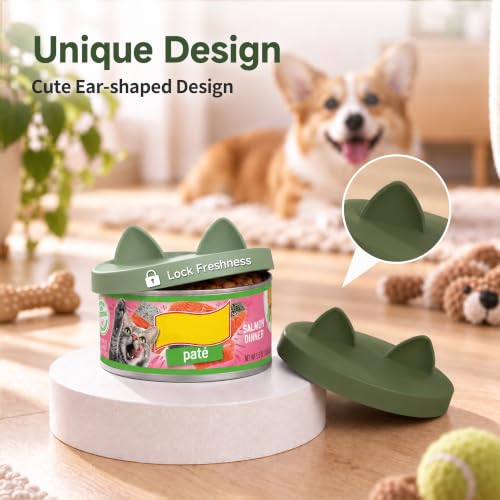 Silicone Pet Food Can Lids (3.3in/85mm(5.3-5.5oz) / Camo Green+Light Green)