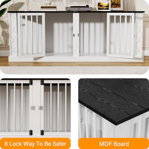 86.6" Double Dog Crate Furniture for 1 or 2 Dogs (White / 86.6"L x 23.6"W x 31.5"H)