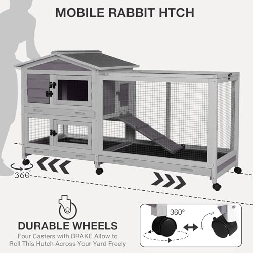2 Story Indoor Rabbit Hutch with Chew (Grey)