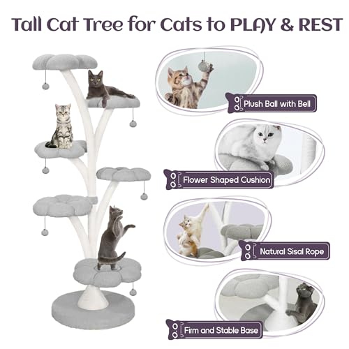 71" Flower Cat Tree (Gray-5 Tiers)
