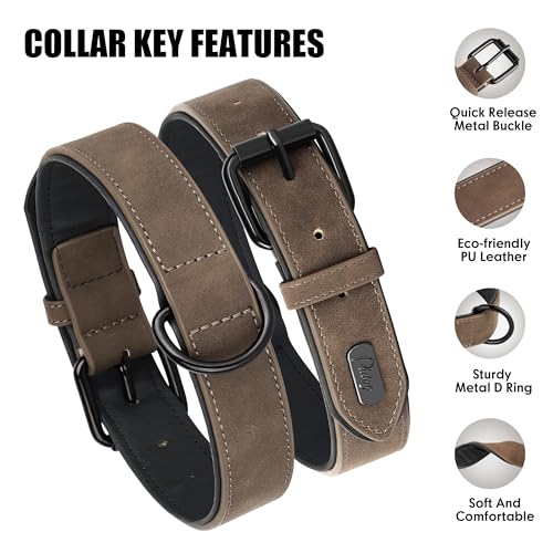 Soft PU Leather Dog Collar (M: Neck 11-15", Width ¾" / Brown)