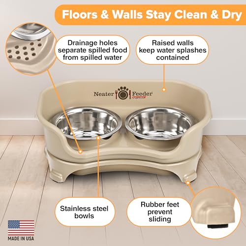 Express Mess Proof Cat Bowls Elevated (Cat w/ Standard Bowls / Almond)