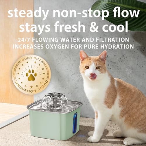 Innovation Award Winner Stainless Steel Cat Water Fountain (Mint Green / 108oz (Cats & Small Dogs))