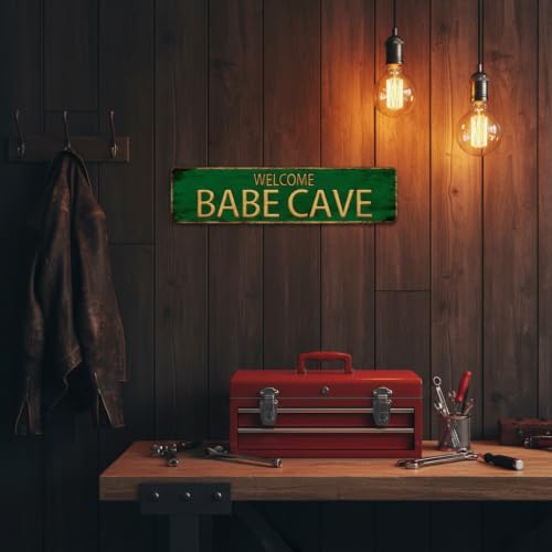Vintage Metal Tin Sign "WELCOME BABE CAVE" 4''x16'' inch (sign3)
