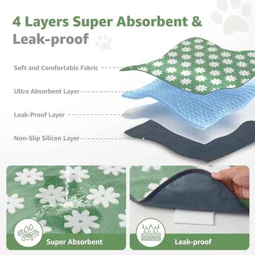 Extra Large Washable Puppy Pads for Incontinence 72"x72" (Green Daisy / 72"x72"(Pack of 1))