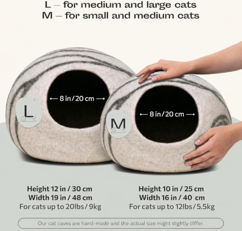 Cat Cave Merino Wool Bed for Indoor Cats (Light Gray / Large)