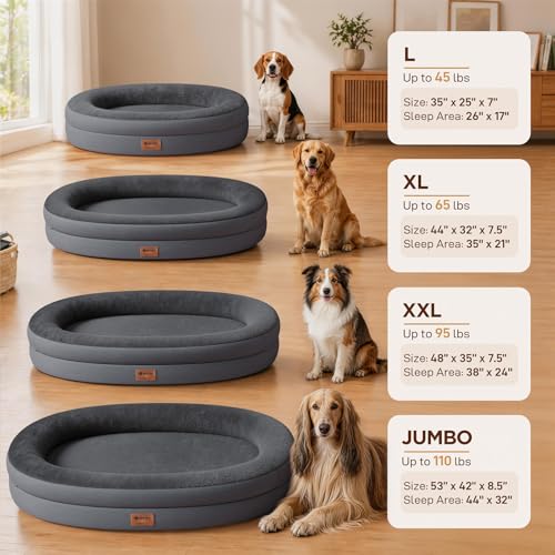 Waterproof Orthopedic Dog Bed for Extra Large Dogs (Dark Grey / 48"L x 35"W x 7.5"Th)