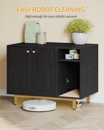 Cat Litter Box Enclosure (Black and Gold / 31.4"L x 19.6"W x 24"H)