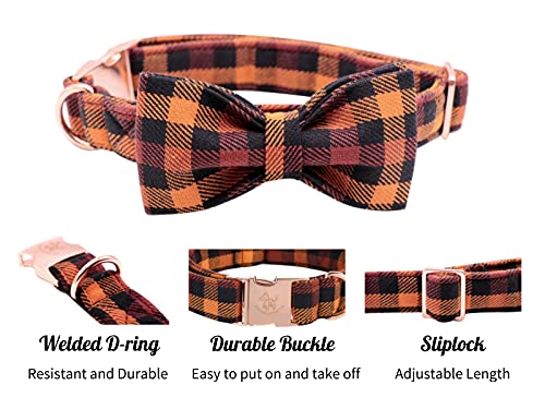 Fall Dog Collar with Bow (Fall Plaid / Medium (Pack of 1))