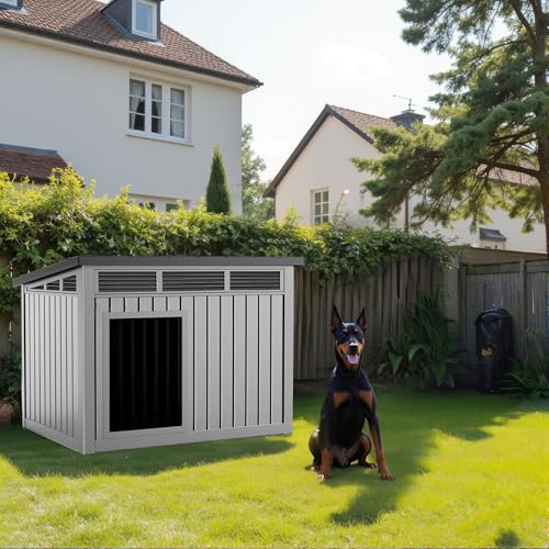 Dog House Weatherproof Resin Outdoor Dog House for Large Dogs (Grey and Black / 42.87*32.95*31.61)