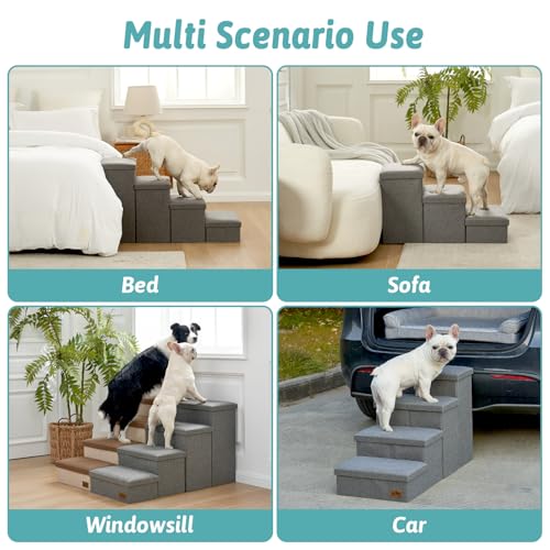 Dog Stairs with Storage (Grey / 28.5"L x 17"W x 16.7"H)
