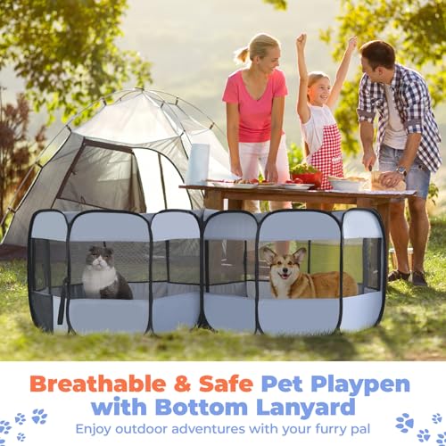 2-in-1 Pop Up Dog Playpen Cat Pet Puppy Playpen, Non-Detachable (Gray / L, 83.5"L x 41.5"W x 32.3"H)